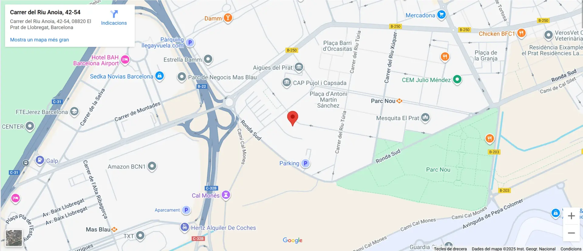 Mapa d'accés a Google maps per arribar a Centre Esplai