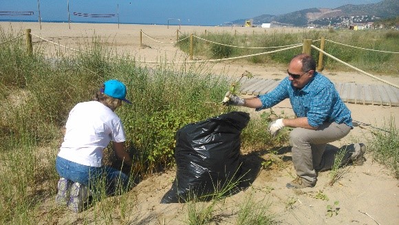 Voluntariat ambiental de Fundesplai per recuperar les dunes de Castelldefels.
